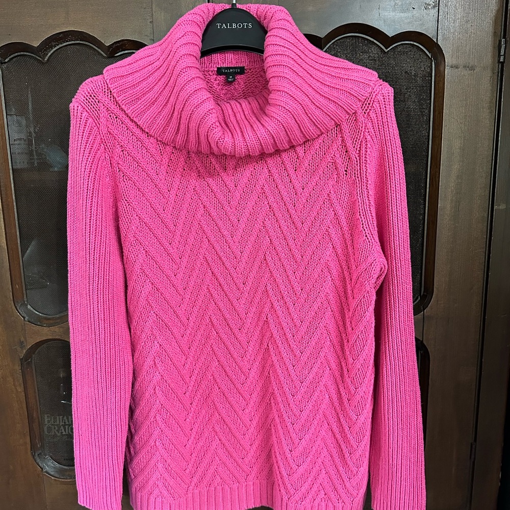 Talbots Bold Pink Cowl Neck Sweater
